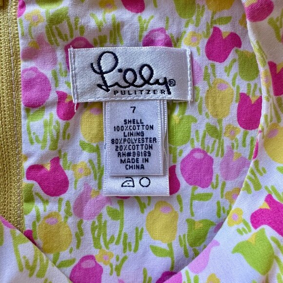 LILLY PULITZER Tulips Dress Girls 7 Scalloped Hem Sleeveless Floral Summer Shift - Picture 8 of 8
